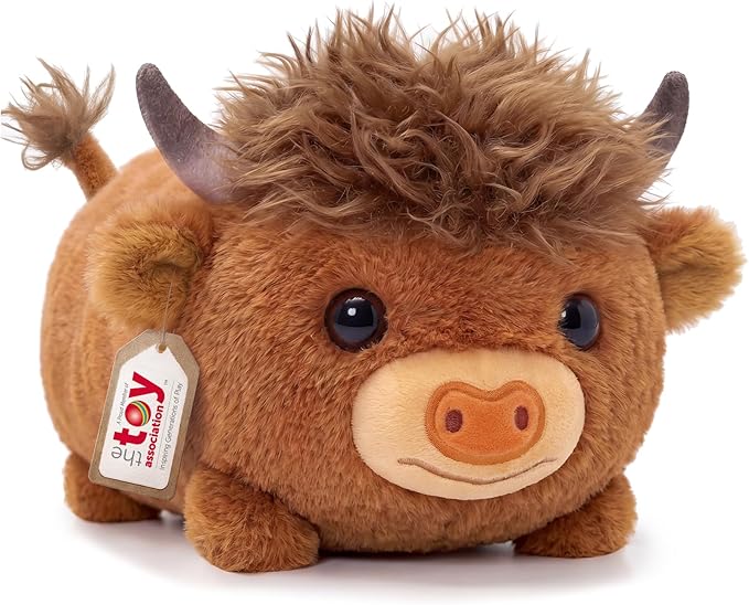 Mewaii Highland Cow Plush Pillow – Cute Happy Face Soft Brown Fur Stuffed Animal, Cuddly Cow Plush Toys for 3+ Year Old Kids & Adults (8Inch)