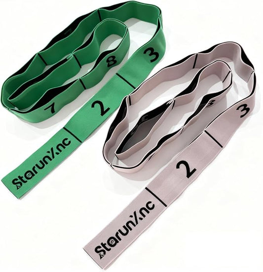 Yoga Stretch Strap for Flexibility, 2 Pack – 10 Loops Stretching Strap for Yoga, Pilates & Physical Therapy, Elastic Non-Slip Nylon Fabric, 8 ft Length