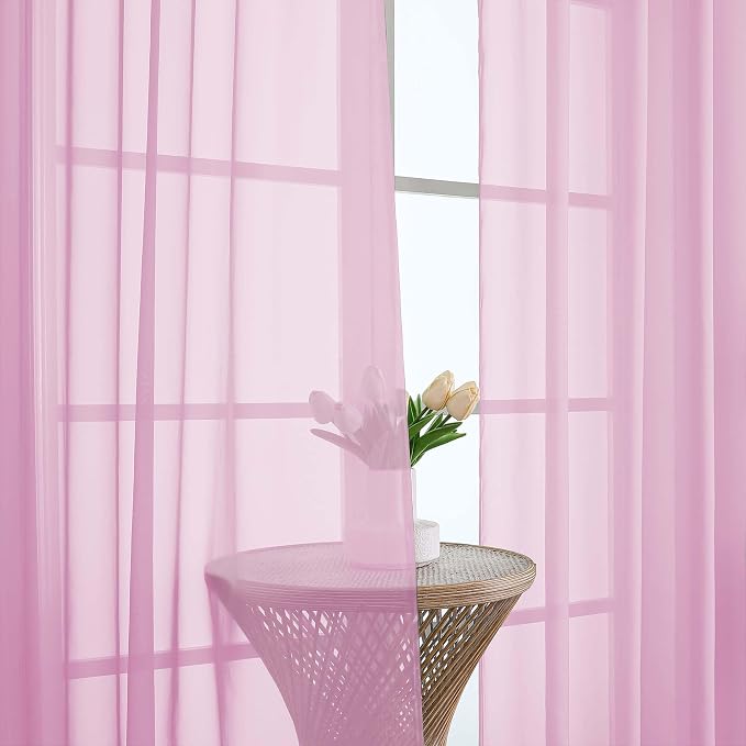 OWENIE Pink Sheer Curtains 72 Inches Long 2 Panels Set, Transparent Voile Sheer Curtain for Living Room Bedroom Window Sliding Glass Door Treatment, 59 x 72 Inch, Pink