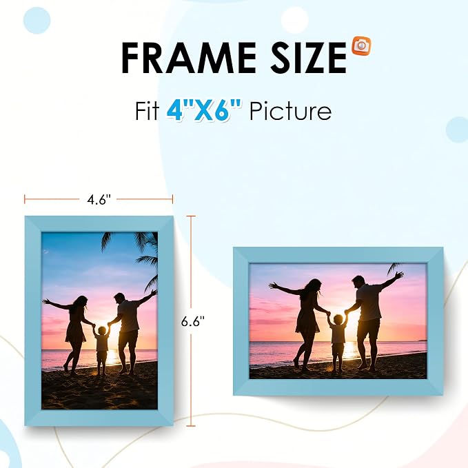 FIXSMITH 4x6 Picture Frame Set of 2, Blue Photo Frame 4x6 with HD Plexiglass, Brown Picture Frames Collage for Tabletop or Wall Display