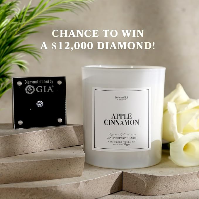 Apple Cinnamon Surprise Candle with Diamond Inside | Foreverwick Candles | Scented Soy Candles Gifts for Women Aromatherapy Candle Wax | Romance Candles All-Natural Organic Soy Candle 14oz | 70h