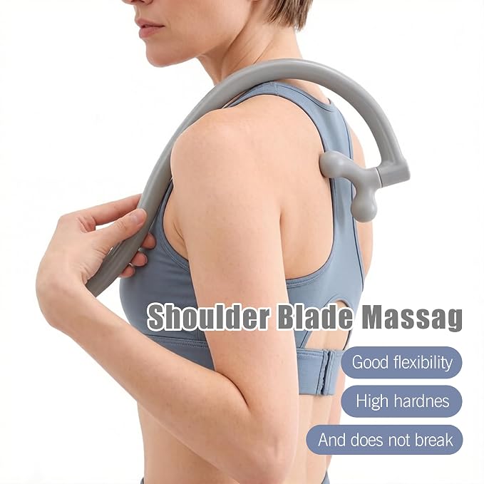 Portable Self Massage Tool - Portable Trigger Point Therapy for Back and Neck, 7.21 * 14in Lower Back Massager, Myofascial Release Tool & Deep Tissue Muscle Massage Stick, Shoulder Leg Feet-Sage Grey