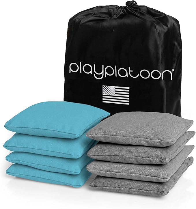 Play Platoon Cornhole Bags Weather Resistant- Set of 8 Regulation Bean Bags for Tossing- Official Professional Size & Weight Corn Hole Bags Two Color All Weather Cornhole Beans Bag Set with Tote Bag