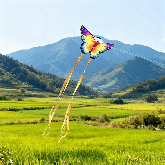 Simxkai Butterfly Kite for Kids & Adults, Easy to Fly Blue Big Kite for Beginners, Line Handle Included (1Pack 2Pack)
