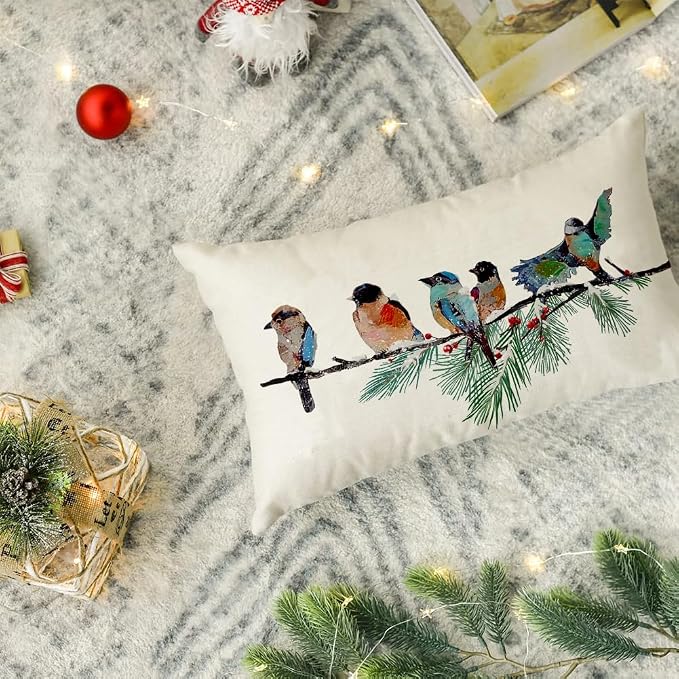 RABUSOFA Christmas Pillow Covers 12x20 Inch Birds Christmas Decorations Christmas Winter Lumbar Throw Pillow Cases Xmas Outdoor Birds Decor Decorative Pillows for Couch Holiday Teal