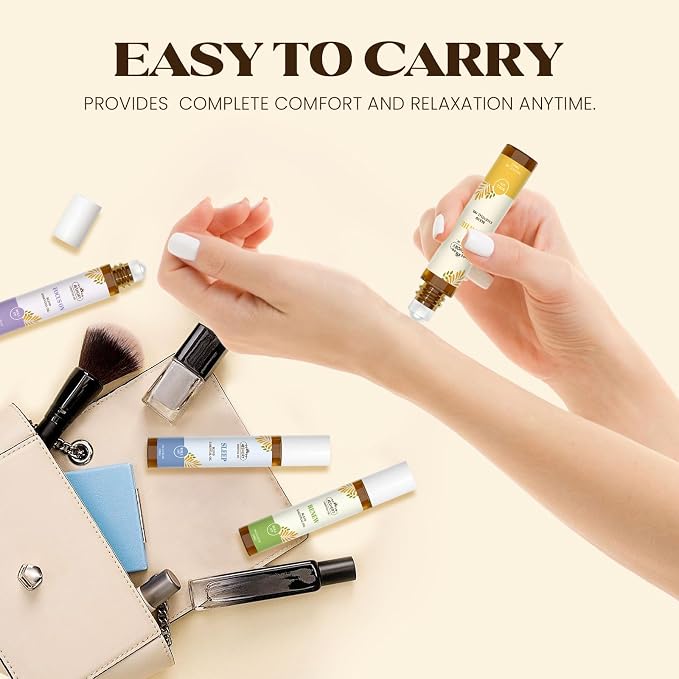 Essential Oils Roll On Set,Gifts for Women & Men (Calm, Relax, Breathe, Focus on, Sleep, Renew), Natural Aromatherapy Oil Blend Kit with Roller Ball for Massage, Body Skin Care, Relaxation Gift