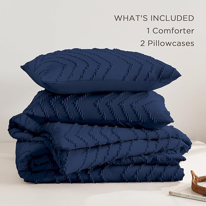 Andency Navy Blue California King Comforter Set, Boho Cal King Soft Warm Tufted Neutral Bedding Comforter Sets, 3 Pieces Cali King Aesthetic Chevron Farmhouse Cute Bohemian Textured Bedding Set