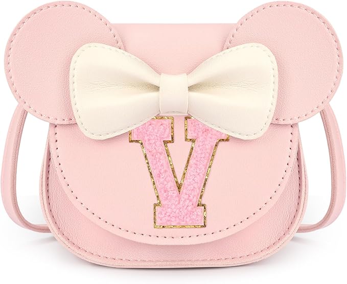mibasies Toddler Purse Girl Gifts: Girls Birthday Gifts for 3-8 - Toys for Ages 2-4 Girls Mouse Ears Purse, Pink, Letter V