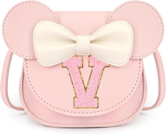 mibasies Toddler Purse Girl Gifts: Girls Birthday Gifts for 3-8 - Toys for Ages 2-4 Girls Mouse Ears Purse, Pink, Letter V