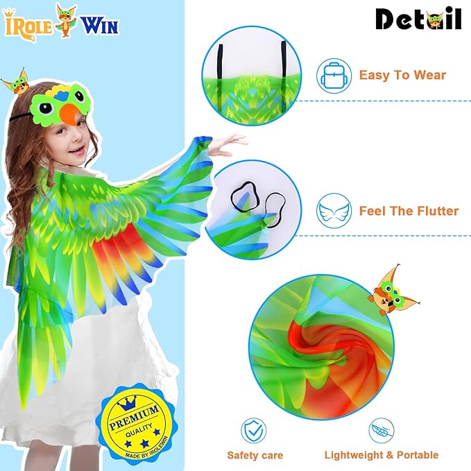 Bird-Costume-Parrot-Wings for Kids with Bird Headbands, Boys Girls Eagle Dress-up Cape Halloween Party Favors Gifts