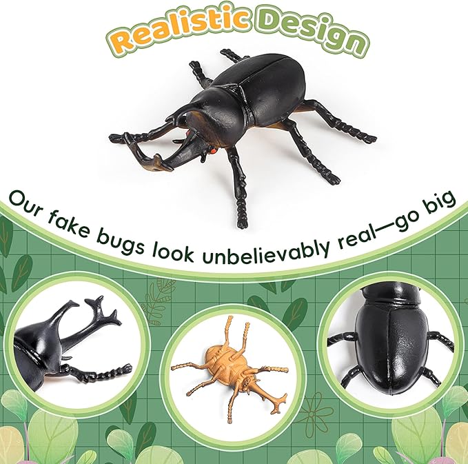 14PCS Plastic Fake Bugs, Big Realistic Fake Insects Toy Figures Halloween Party Education Animal Themed Decoration,Includes Spider Ladybug Butterfly and More