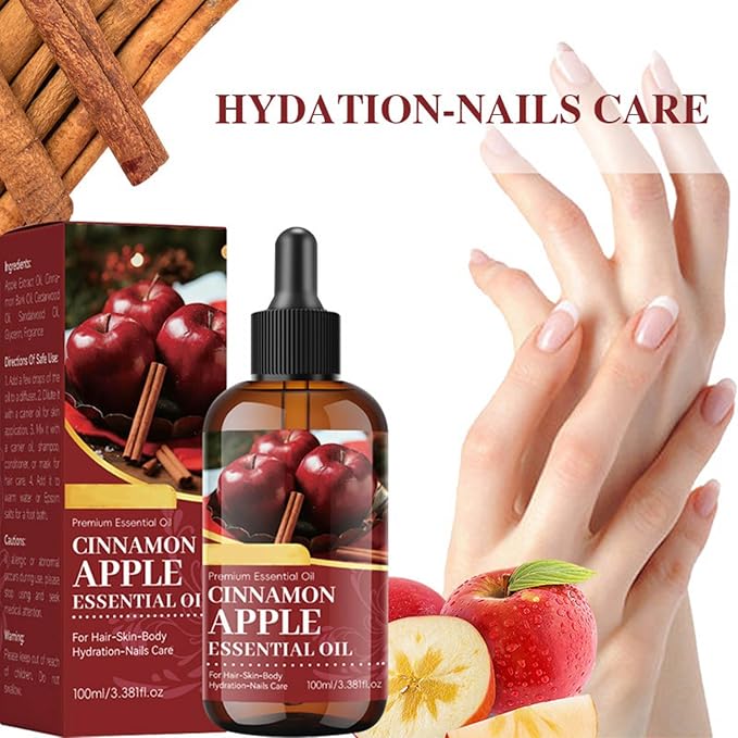 Apple Cinnamon Essential Oil, Natural Scented Diffuser Oil with Dropper for Aromatherapy, Natural Candle Making & Soap Making Scents, Hair Care, Face, Skin Care & Body Massage for Home, Office 3.53oz