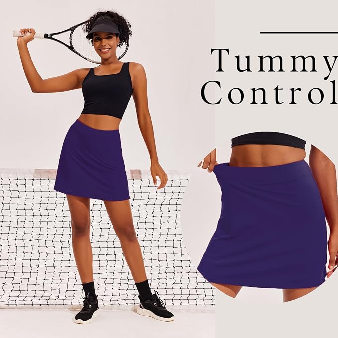 Ekouaer 16" Skorts for Women with Pockets Golf Pickleball Tennis Skirt | Silicone Grippers,2 Inner Pockets,Wide Waist,Side Slit Hem,Breathable,Soft,Lightweight