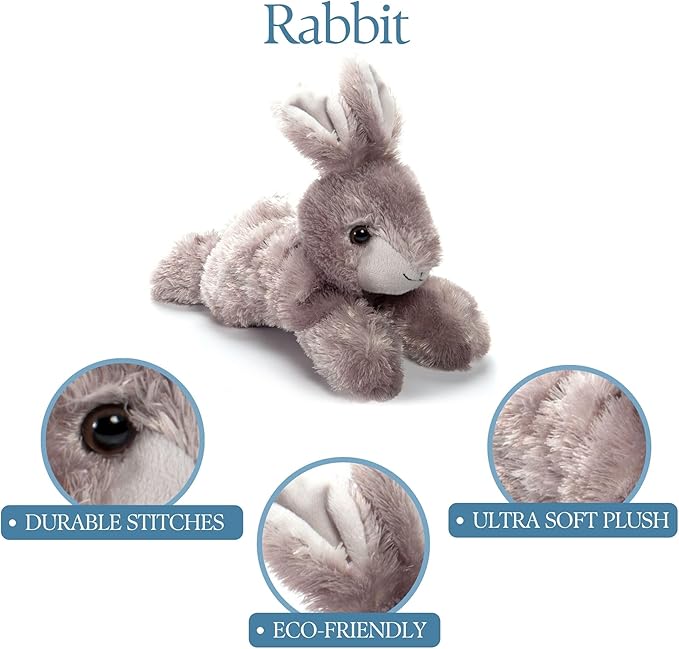 The Petting Zoo Rabbit Stuffed Animal Plushie, Gifts for Kids, Scoopz Wildlife Animals, Grey Bunny Plush Toy, 8 inches