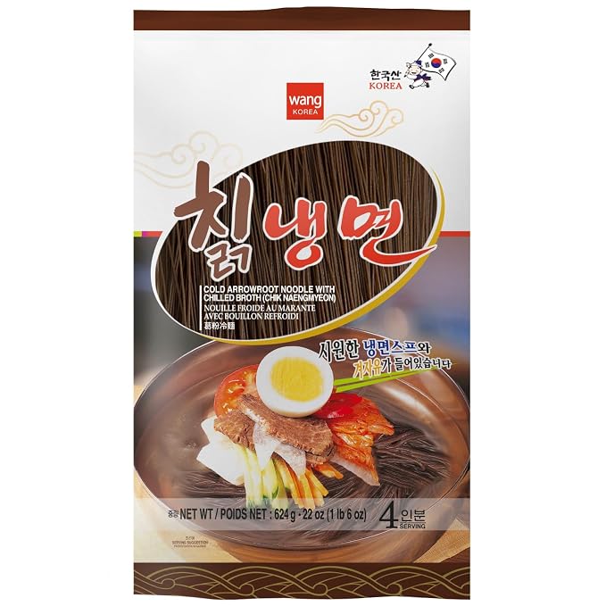 Wang Korean Cold Noodle Naengmyeon with Arrowroot, Simple and Savory, 22 Ounce, 4 Servings