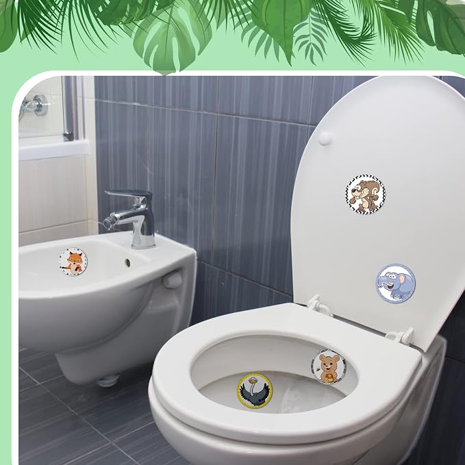 Eersida 120 Pcs Toilet Targets for Potty Training Boy Pee Tinkle Target Travel Potties Flushable Car Animal Potty Training Sticker You Pee on Toilet Aiming Target for Toddler Boy(Animal Style)