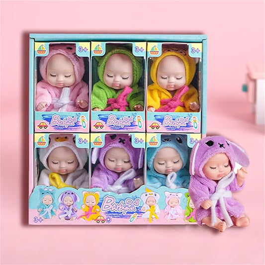 6 Pcs 4.3 Inch Mini Baby Dolls Set with Cute Small Baby Doll Clothes, Child-Safe Role Play Toys for Toddlers Girls Boys Kids 3+ Christmas Birthday Gift Sets