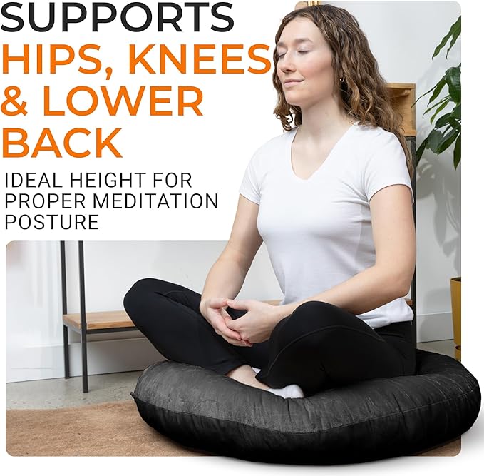 Cheer Collection Extra Large Floor Pillow, 32" Round Meditation Cushion, Oversized Yoga Pillow & Floor Cushions for Adults, Floor Pillows for Sitting, Meditation, and Seat Cushion- Black