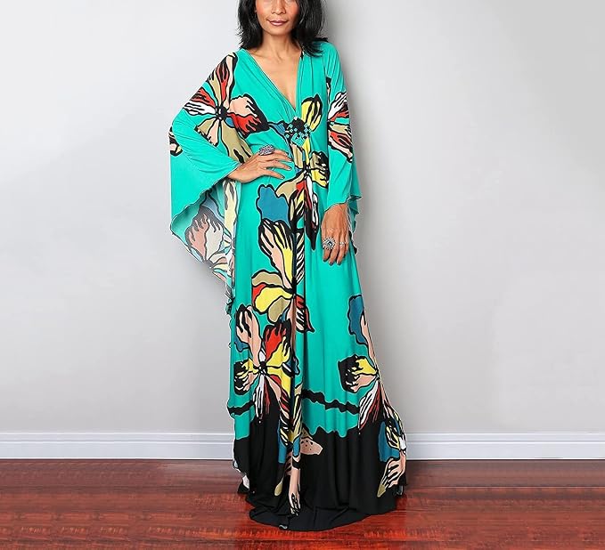 Venasha Womens Caftan Floral Print Kaftan Dress Short Sleeve Swimsuit Cover up Loungewear for Summer