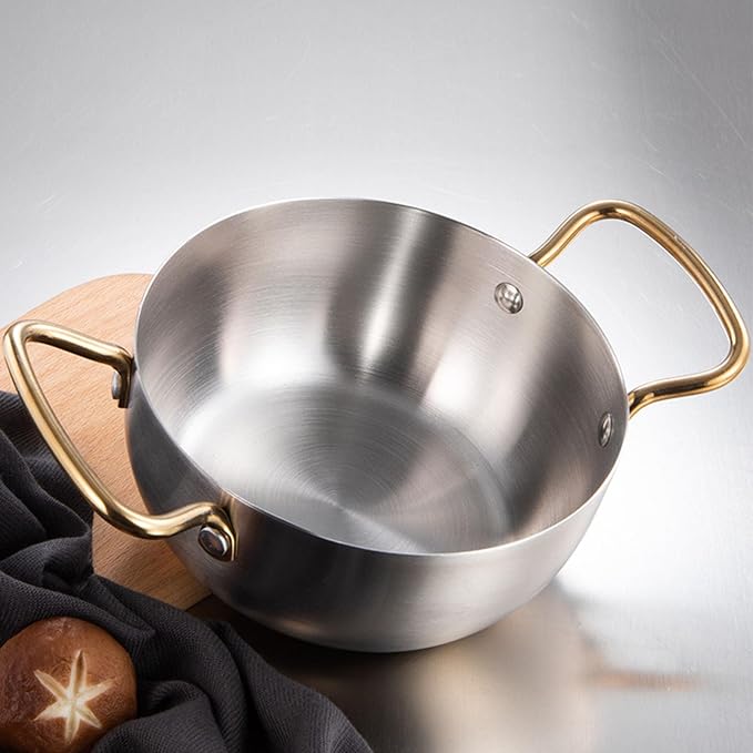 7 inch Korea Ramen Pot, Stainless Steel Cooking Pot for Induction Cooktop | Ramen Cooking Pot with Double Handle, Stovetop Ramen Cooker for Soup Noodle Pasta, Silver