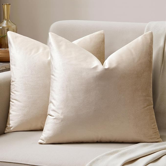 MIULEE Velvet Throw Pillow Covers 18x18 Inch Pack of 2 Champagne | Soft Solid Decorative Pillow Covers, Modern Luxury Home Decor, for Couch Chair Sofa Bedroom Livingroom