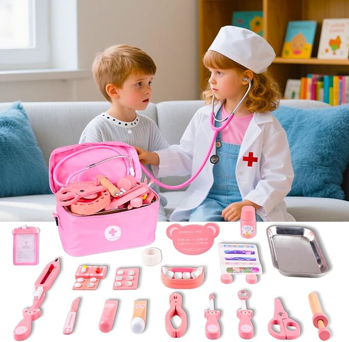 Doctor Kit for Kids, 32 Pcs Pretend Playset for Toddlers, Doctor kit for Toddlers 3-5, with Medical Bag, Stethoscope and Other Accessories, for Boys and Girls Fun Role Playing Game