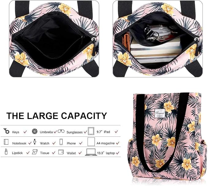 KAMO Floral Tote Bag - Waterproof Lightweight Handbags Travel Shoulder Bag for Hiking Yoga Gym Swimming Travel Beach