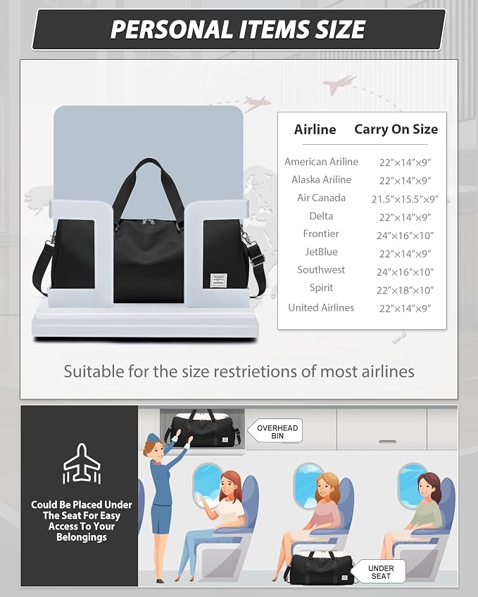 Travel Duffle Bag,Weekender Overnight Bags for Women with Shoes Compartment,Tote Gym Bag Personal Item Carry On Bag for Travel Business Trips Sport Hospital Dance Black