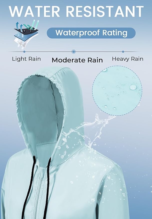 Zando Lightweight Rain Jacket Women Packable Waterproof Raincoat with Hood | Windbreaker Jacket Women, Light Raincoats for Drizzle, Rain Coats for Travel, Hiking and Commute
