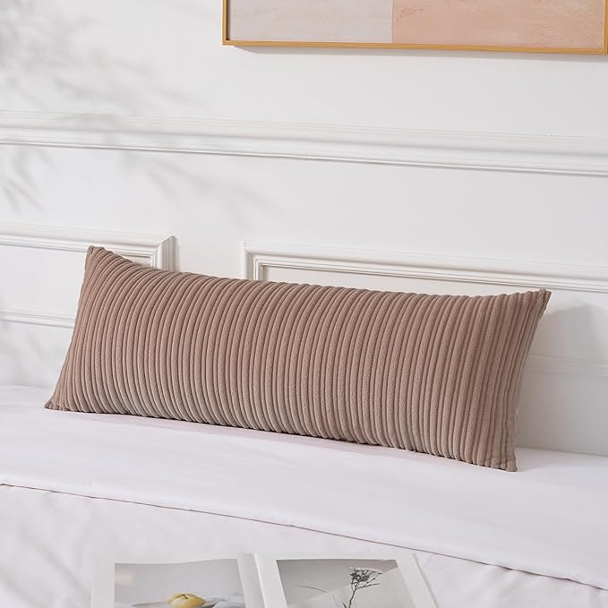 UGASA 14x36 Inch Pillow Cover Pack of 1 Soft Boho Stripe Corduroy Large Long Rectangle Lumbar Cushion Case Farmhouse Decorative Throw Pilowcase for Bed, Couch, Sofa, Bedroom, Living Room, Light Brown