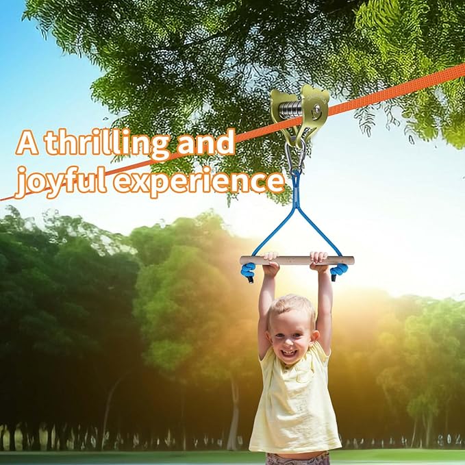 Zipline Pulley Bear Kits, Ninja Slackline Slider, Smooth and Silky, Zipline Brake Stopper for Slackline Zip line, Quick Setup for Kids Backyard Outdoor Playground Fitness Equipment