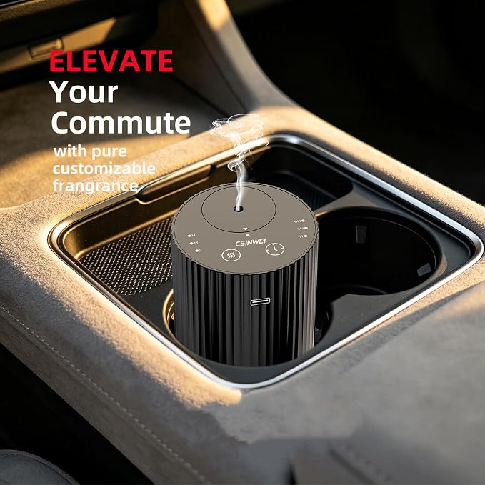 Waterless Essential Oil Diffuser, Portable Car Diffuser with Rechargeable Battery, Cordless Aromatherapy Diffuser for Home Office Bedroom, USB-C Nebulizing, 600 Sq Ft Coverage (Black)
