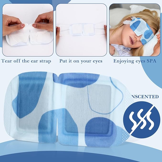 100 Pcs Self Heated Steam Eye Masks Disposable Self Heating Eye Mask Bulk Steam Mask Warm Compress Gifts for Home Office Travel Warm Sleep Supplies(Blue)