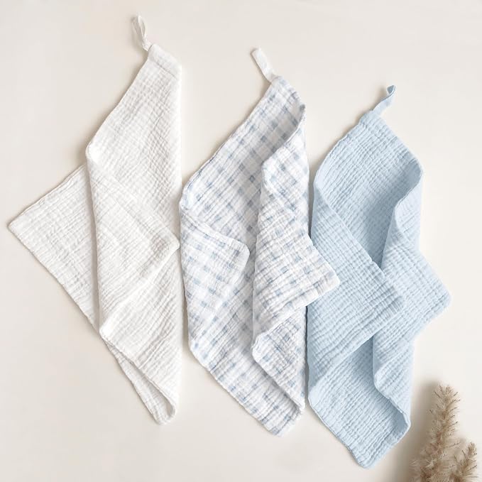 Konssy Baby Muslin Washcloths 7-Pack, 100% Cotton Baby Bath Washcloths, Soft & Absorbent Wash Cloths and Burp Cloths for Newborn Kids Girls & Boys, 11x11 inches