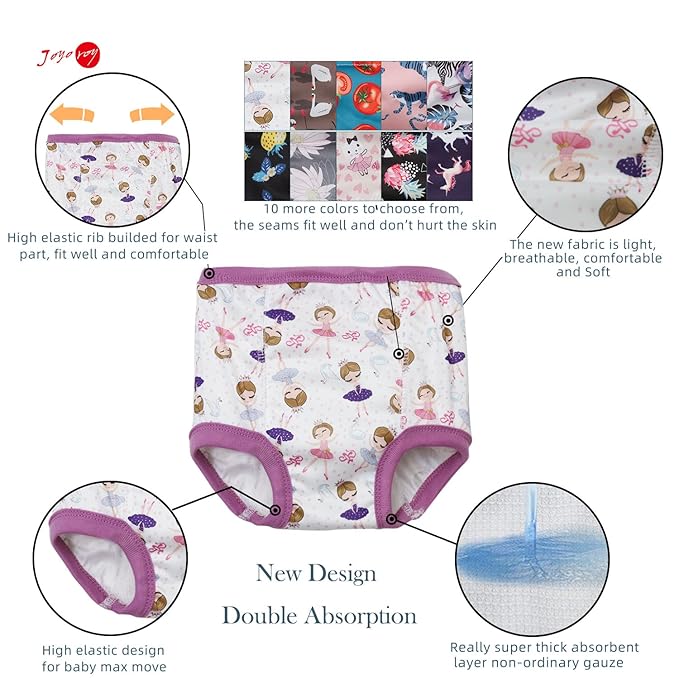Joyo roy 10Pcs Strong Absorbent Toddler Training Underwear 2T-3T Soft Thick Padded Leakproof Kid Confident Baby Potty Training Underwear for Girls Comfortable Snug Fit Washable Waterproof Pee Pants