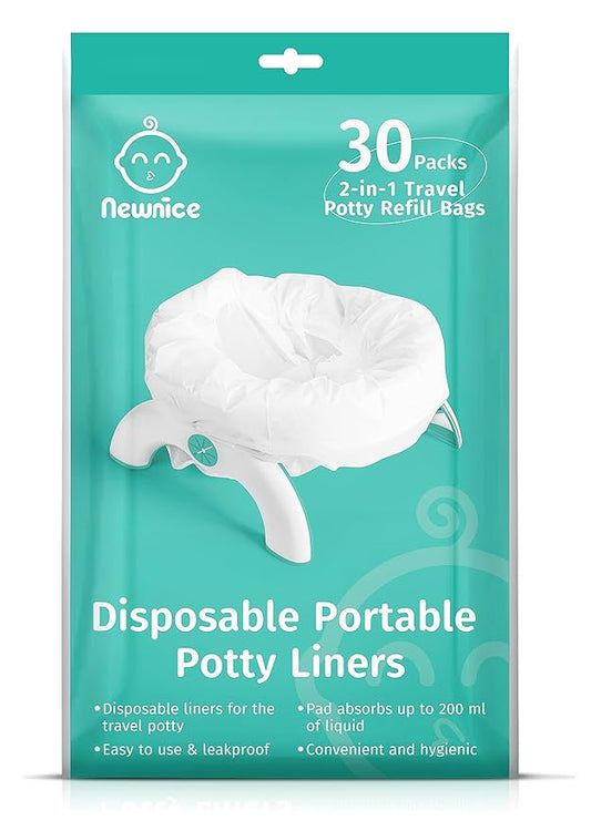 Newnice 30 Packs Disposable Liners with 200ML Absorbent Pads, Portable Travel Bags Compatible with OXO Tot 2-in-1 Go Potty, Training Liners Fit Most Chairs for Kids, Toddlers
