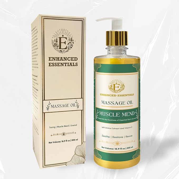 Muscle Mend| Muscle Recovery Massage Oil with Arnica, Ashwagandha & Essential Oils| Soothing,Non-Greasy, Fast-Absorbing| Use Post-Workout or Bedtime | 500ml (16.9 fl oz)