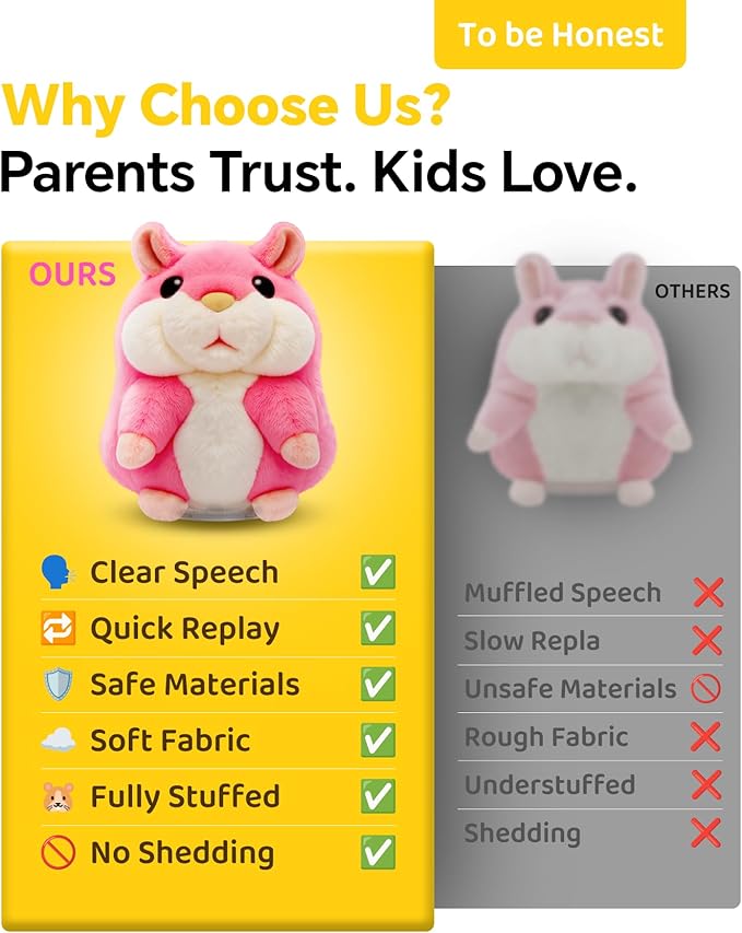 Talking Hamster Repeats What You Say,2025 Top Christmas Funny Gifts,Toddler Toys for Ages 2-4 5-7 8-13 Girls Stocking Stuffers for Kids Interactive Dolls,Popular Stuffed Animal Plush Toy Pink