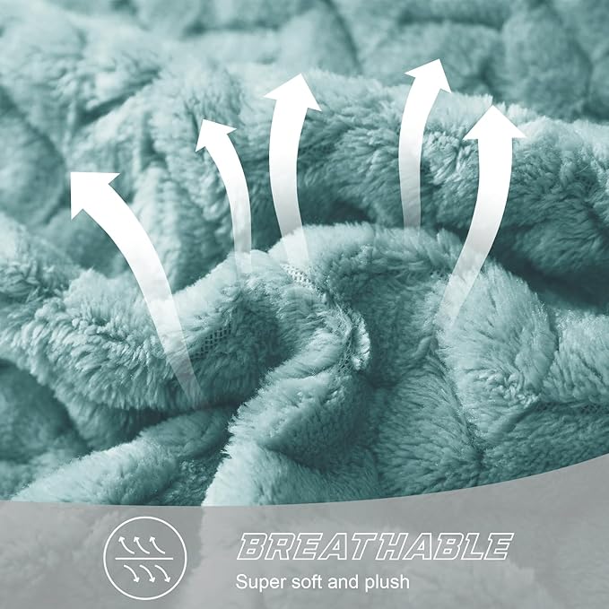 Exclusivo Mezcla Soft Fleece Bed Blanket Twin Size, 60”x80”, Celadon | Cozy Fluffy Lightweight Blankets for Summer, Decorative Plush Flannel Throws for Living room, Bedroom with Leaves Pattern