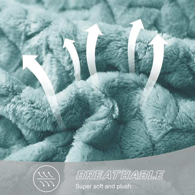 Exclusivo Mezcla Soft Fleece Bed Blanket Queen Size, 90”x90”, Celadon | Cozy Fluffy Lightweight Blankets for Summer, Decorative Plush Flannel Throws for Living room, Bedroom with Leaves Pattern