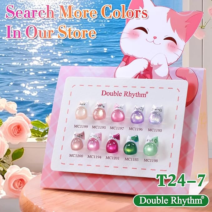 Double Rhythm 15ML Jelly Glass Cat Eye Gel Polish with Magnet Holographic Glitter Shimmer Translucent Sheer Color Salon Soak Off Magnetic Nail at Home (Mermaid Pink Violet-MC1194)