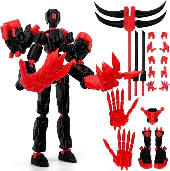 8Inch T13 Action Figure Assembly Completed, T13 Multi-Jointed Movable Robot Action Figure Set,Collectors Desktop Decorations for Game Lovers Toys (Black Red)