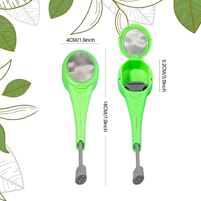 3 Pieces Long-Handled Tea Filters Plastic Tea Infuser Fime Mesh with Built-in plunger Reusable Two Sides Strainers for Loose Tea/Coffee/Tea Bag/Herbal/Spice Portable Teaware Accessories, Green