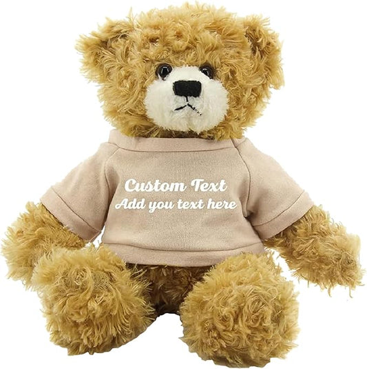 Customized Beige Brandon Bear - 12 inch Personalized Stuffed Bear Plush Toy - Perfect Custom Shirt Bear Gift for Graduation Valentines Graduation Easter Holidays (Tan Shirt)