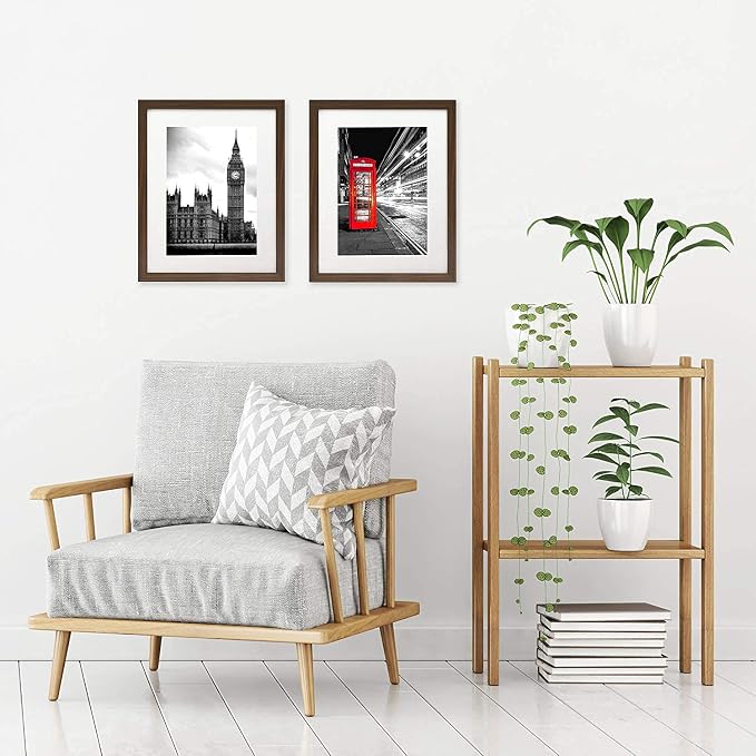 Americanflat 11x14 Picture Frame with Shatter-Resistant Glass - Use as 8x10 Frame with Mat or Display 11x14 Photo Without Mat - Signature Collection - Picture Frames for Wall Display - Walnut | Engineered Wood construction, Shatter-resistant glass, han...