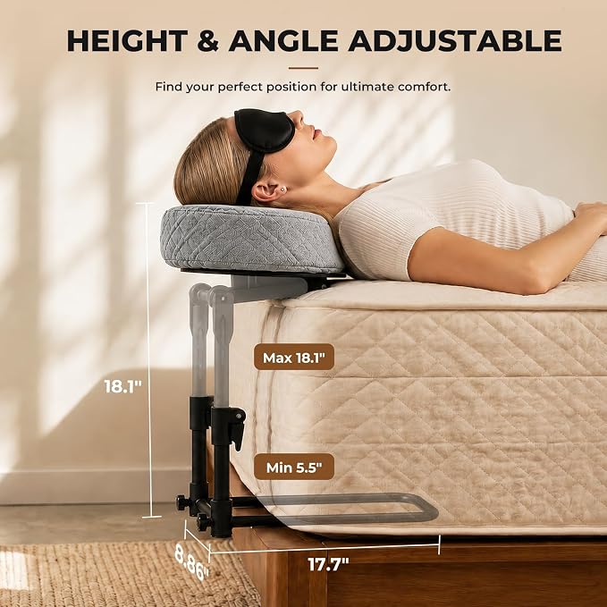 Freebody Massage Headrest for Bed, Adjustable Massage Face Cradle at Home,18" Height Massage Head Holder for Sleeping Mattress, Portable Massage Pillow Face Cradle, Grey