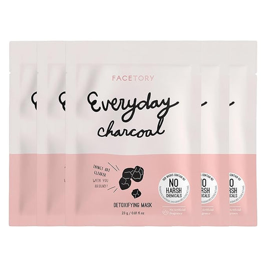 FACETORY K Beauty Face Mask Skin Care - Everyday CHARCOAL Detoxifying Sheet Mask | Plant-Based Charcoal Face Mask (5 Pack)