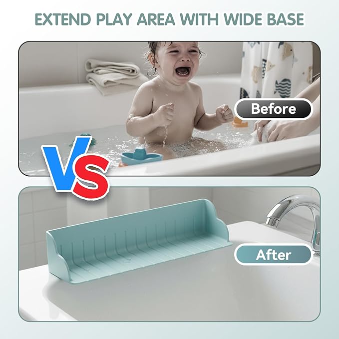 FOCHIER F Bathtub Splash Guard with Strong Suction Cups,1.3-FT Tub Splash Guard for Storage Toys,No Mess for Bath Time,Soft Silicone Tub Splash Guards, 1Pack,Blue