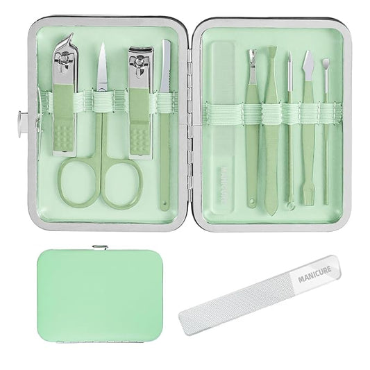10 in 1 Manicure kit Personal Care Men's Accessories, Professional Nail Kit Pedicure Kit, toe nail clippers for Men and Beauty Tools Portable Set, Travel deluxe Beauty Tools Convenience Set(Green)