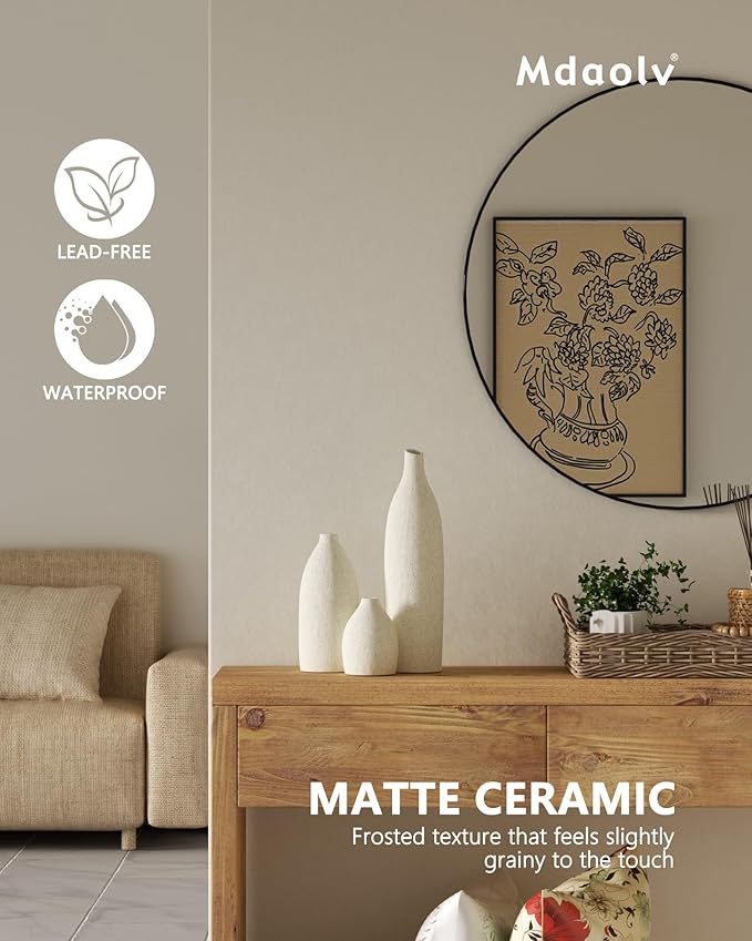 Matte Clay Flower Vase Set of 3 Minimalist Nordic Modern Decorative Ceramic Vases for Home Table Decor, Fireplace Mantel Shelf Entry Way Console Kitchen Island Dining Table Centerpiece (Cream White)